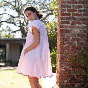 Elegant Pink Dress with Red Trim